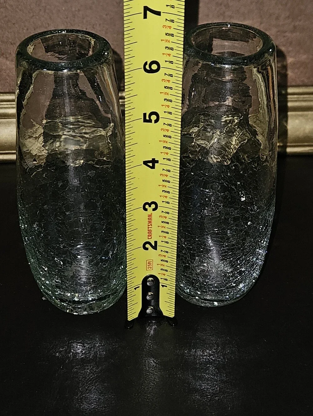 Set Of 2 Vintage Kosta Style Art Glass Clear Crackle Glass Bud Vases
